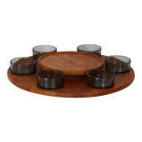 Lazy Susan snack tray with 6 bowls, Denmark, 1960s – Ø 49 cm