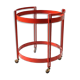 1970s bar trolley, red metal and double glass shelf.