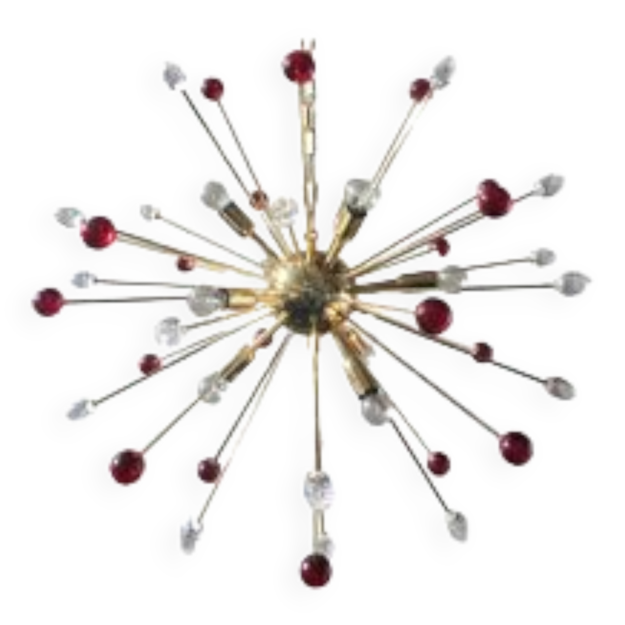 Transparent and red “star” chandelier in sputnik murano glass