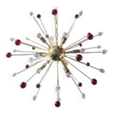 Transparent and red “star” chandelier in sputnik murano glass