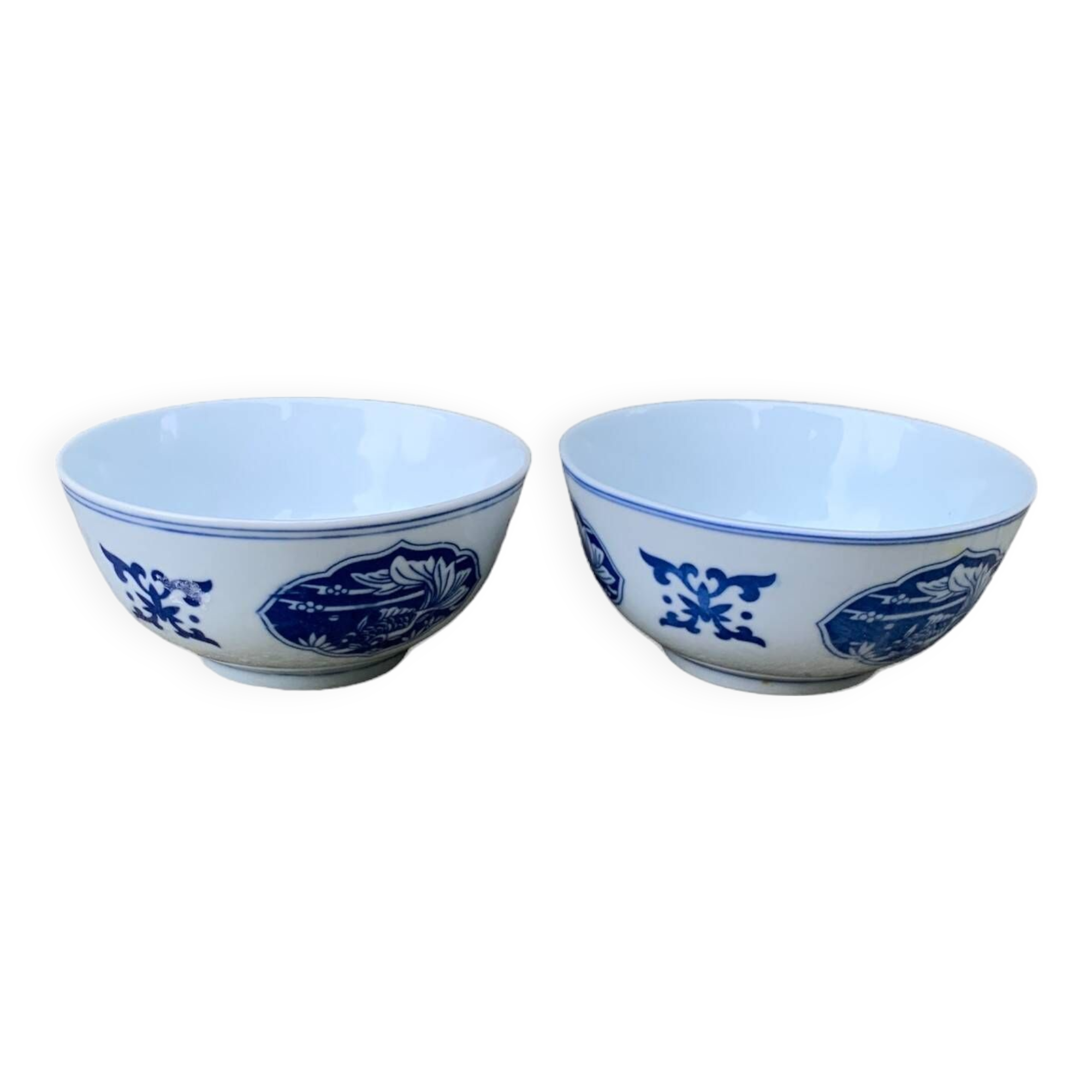 Set of 2 fine Chinese porcelain noodle bowls, old vintage Qing dynasty style