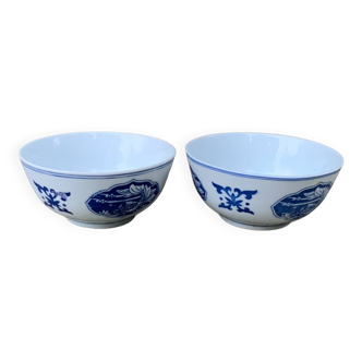 Set of 2 fine Chinese porcelain noodle bowls, old vintage Qing dynasty style