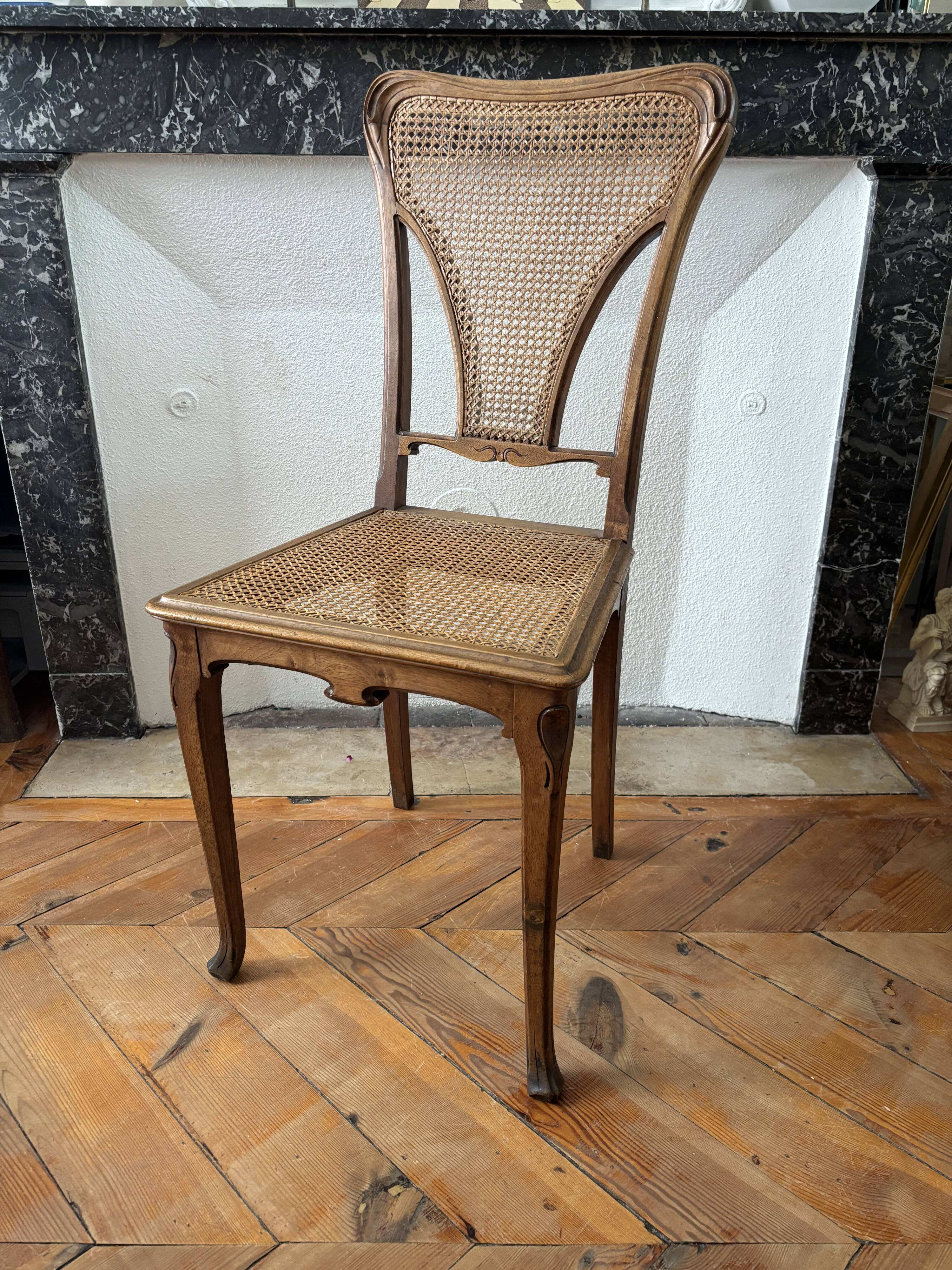 Art Nouveau caned wooden chair