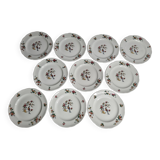 Set of 10 porcelain plates, floral and bird decoration, 18 cm, vintage