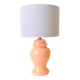 Decorative pink ceramic vase lamp - blue and white striped shade