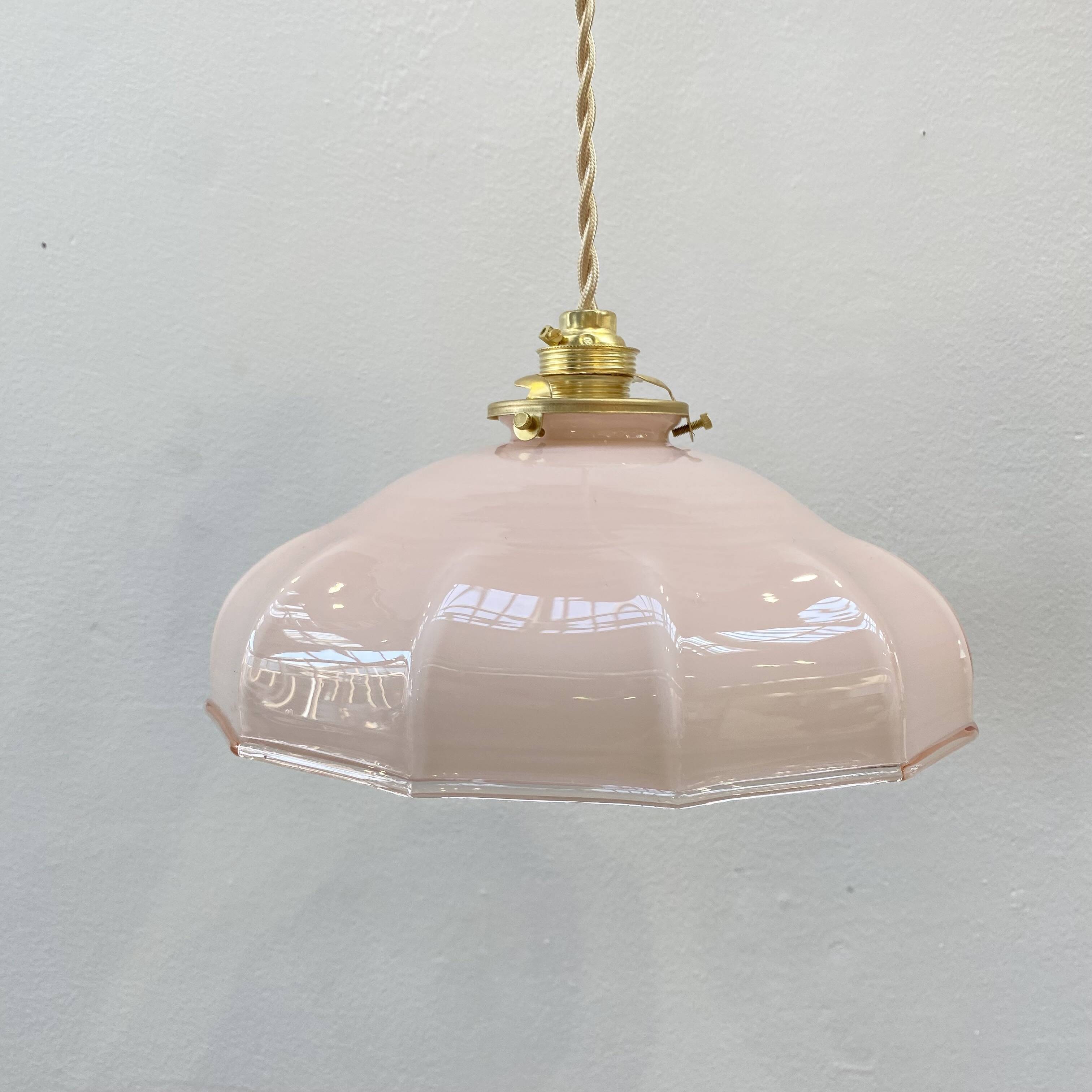 Pair of pale pink opaline pendant lights