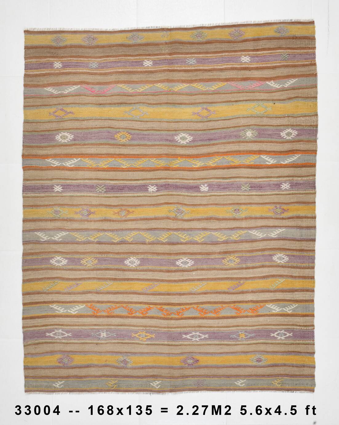 5x6 Soft Yellow & Purple Turkish Kilim, 168x135