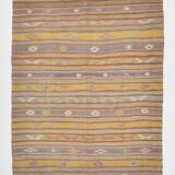 5x6 Soft Yellow & Purple Turkish Kilim, 168x135