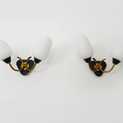 Pair of vintage Maison Arlus wall lights from the 50s in brass, opaline globe.