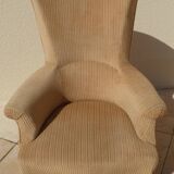 Old bergère upholstered in beige velvet – Firm back and seat