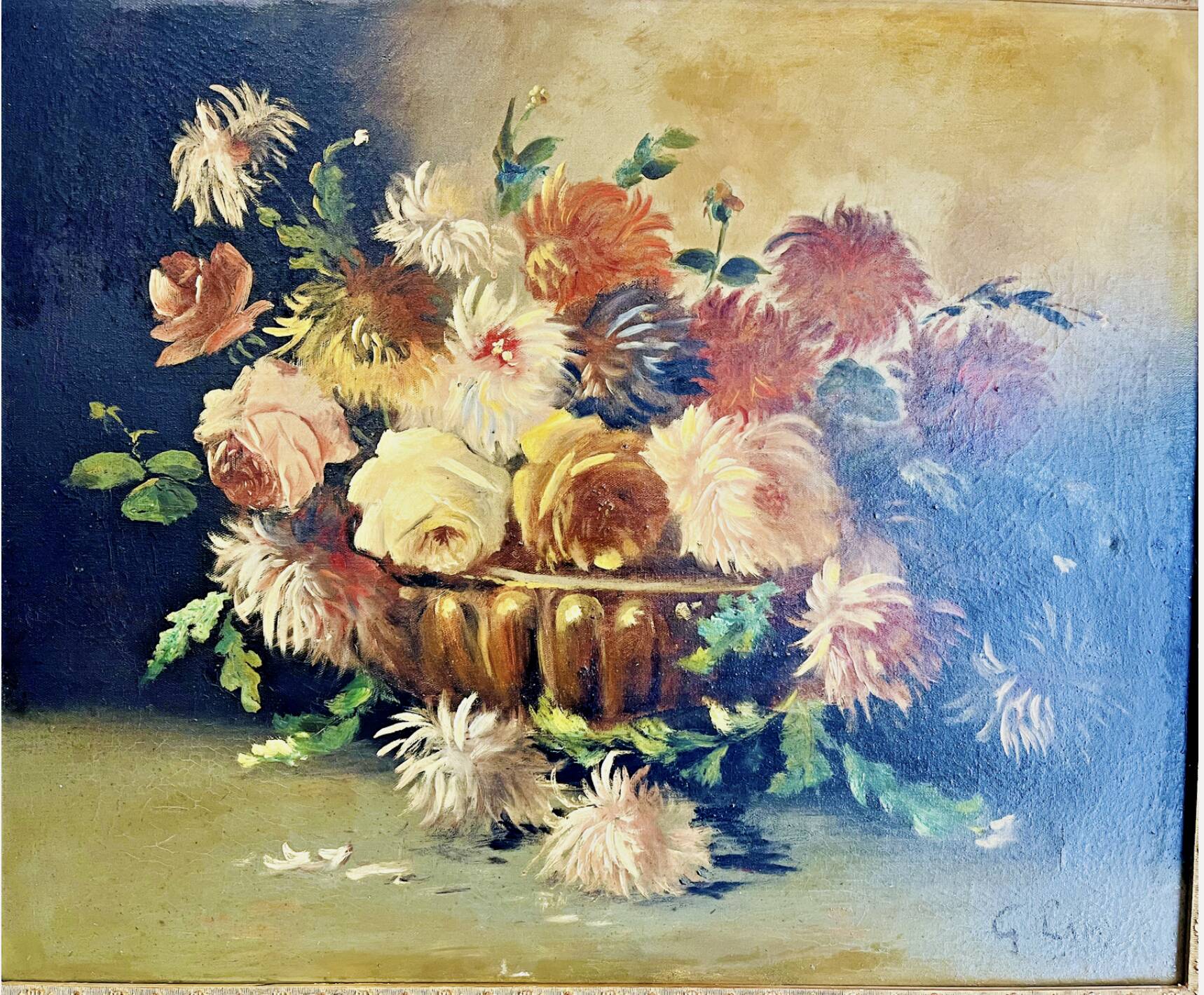 Oil on canvas still life by G. Lamy (19th-20th century)