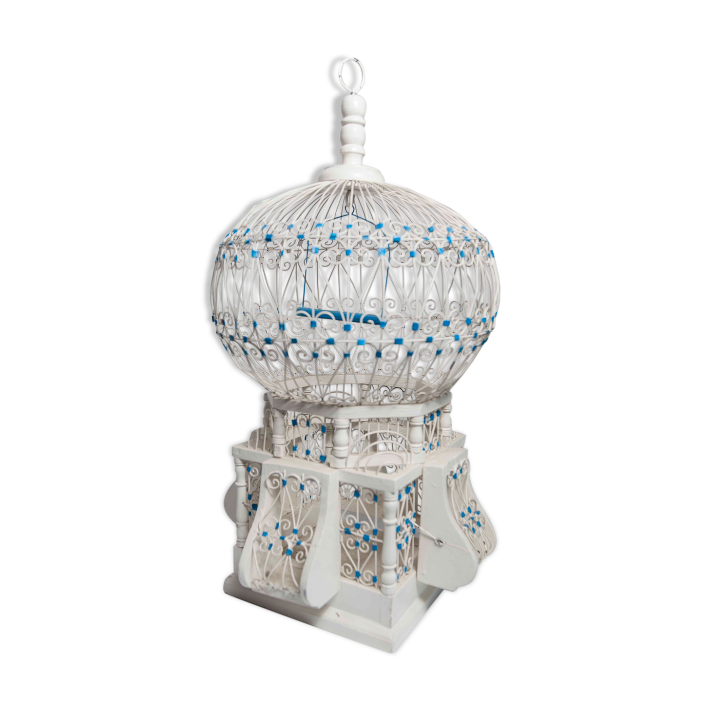 Oriental bird cage 1960 hand-painted wood and metal