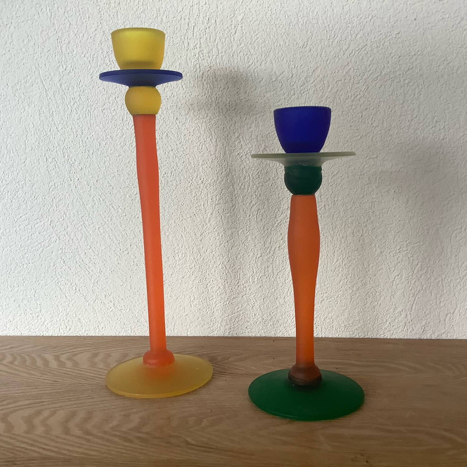 Bougeoirs verre années 1990 post moderne multicolore