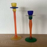 1990s post modern multicoloured glass candle holders