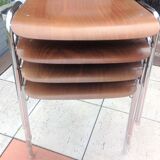 Suite of four chairs in teak color multiplis and chrome / vintage feet 60s-70s