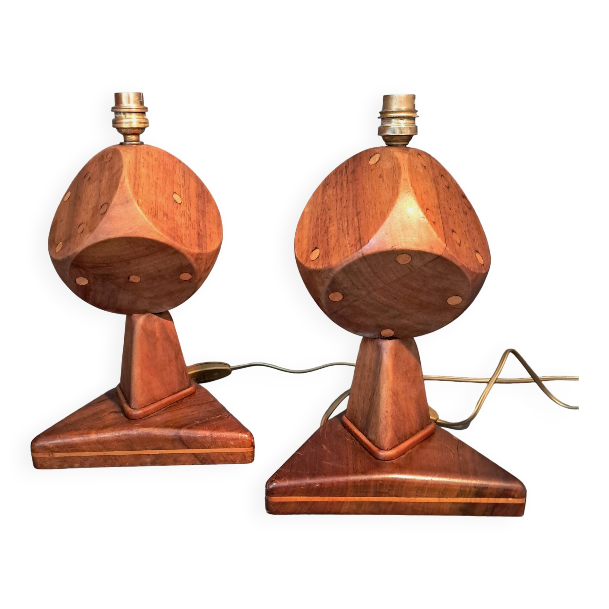 Paire de lampes 1940 en acajou massif et filets de citronnier.