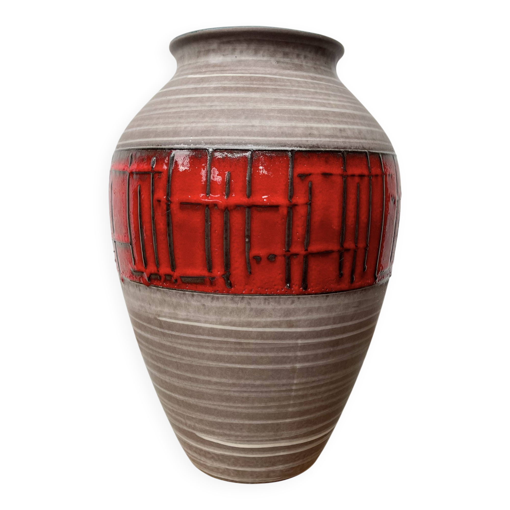 Vintage West German Vase Red Abstract Ceramic 1202/35