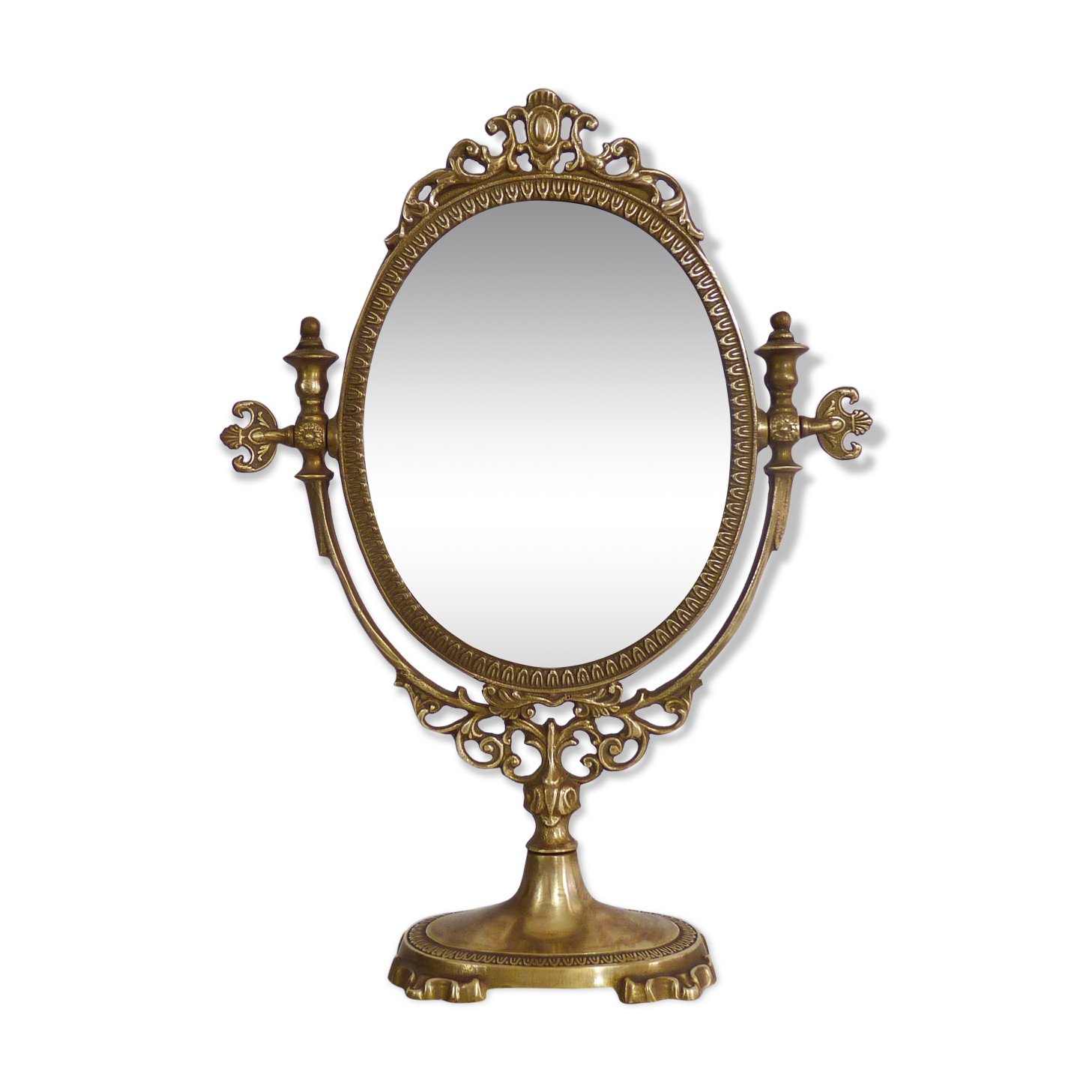 Antique psychedelic table mirror in brass, Louis XV style - 39x29cm