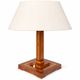 Vintage Wooden Table Lamp with Geometric Marquetry Inlay – Fabric Lampshade