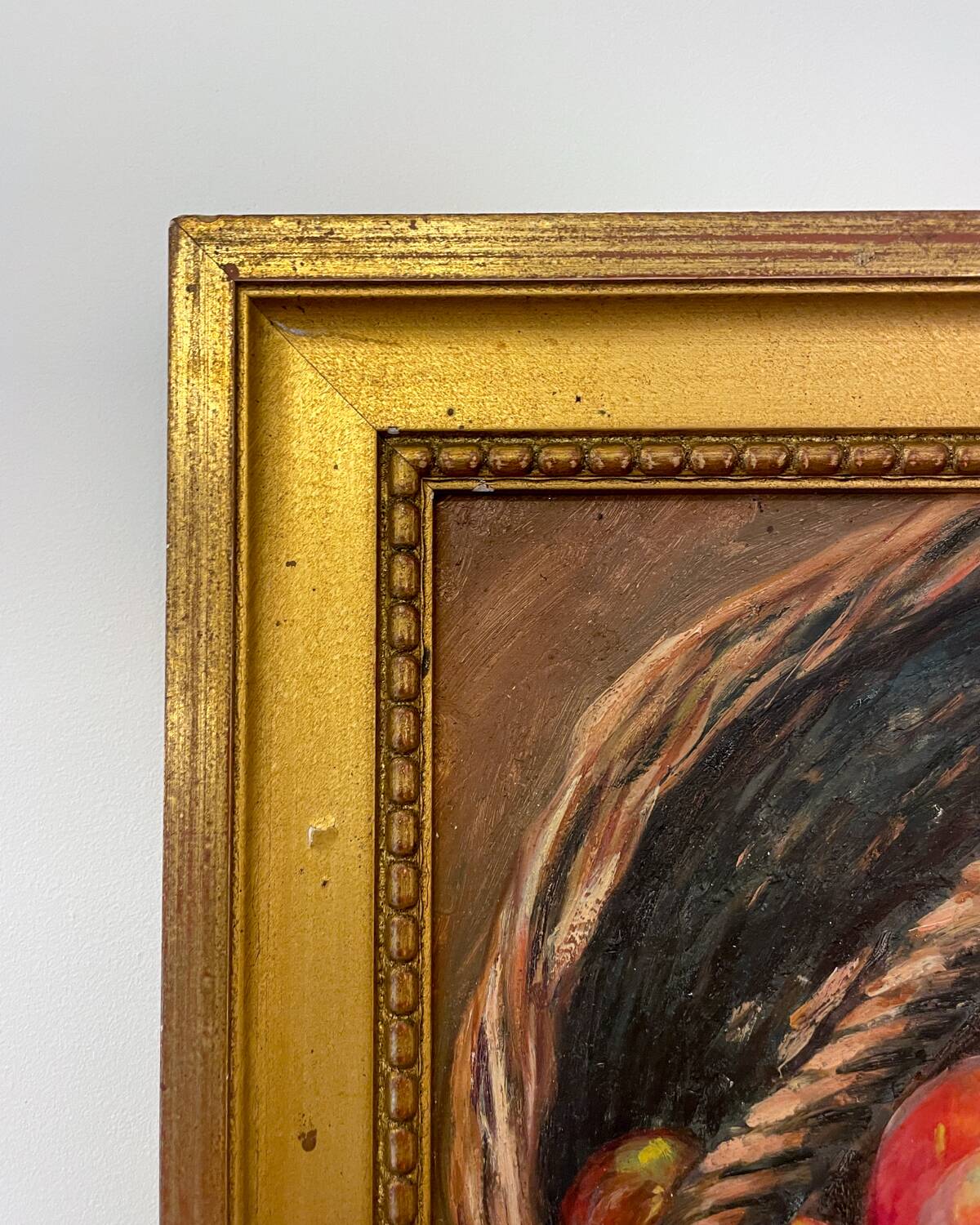 Still life - Basket of peaches and pitcher