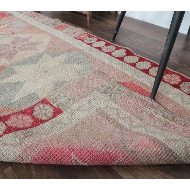 Vintage Pink Blush Natural Turkish Hand-Knotted Runner 79x342