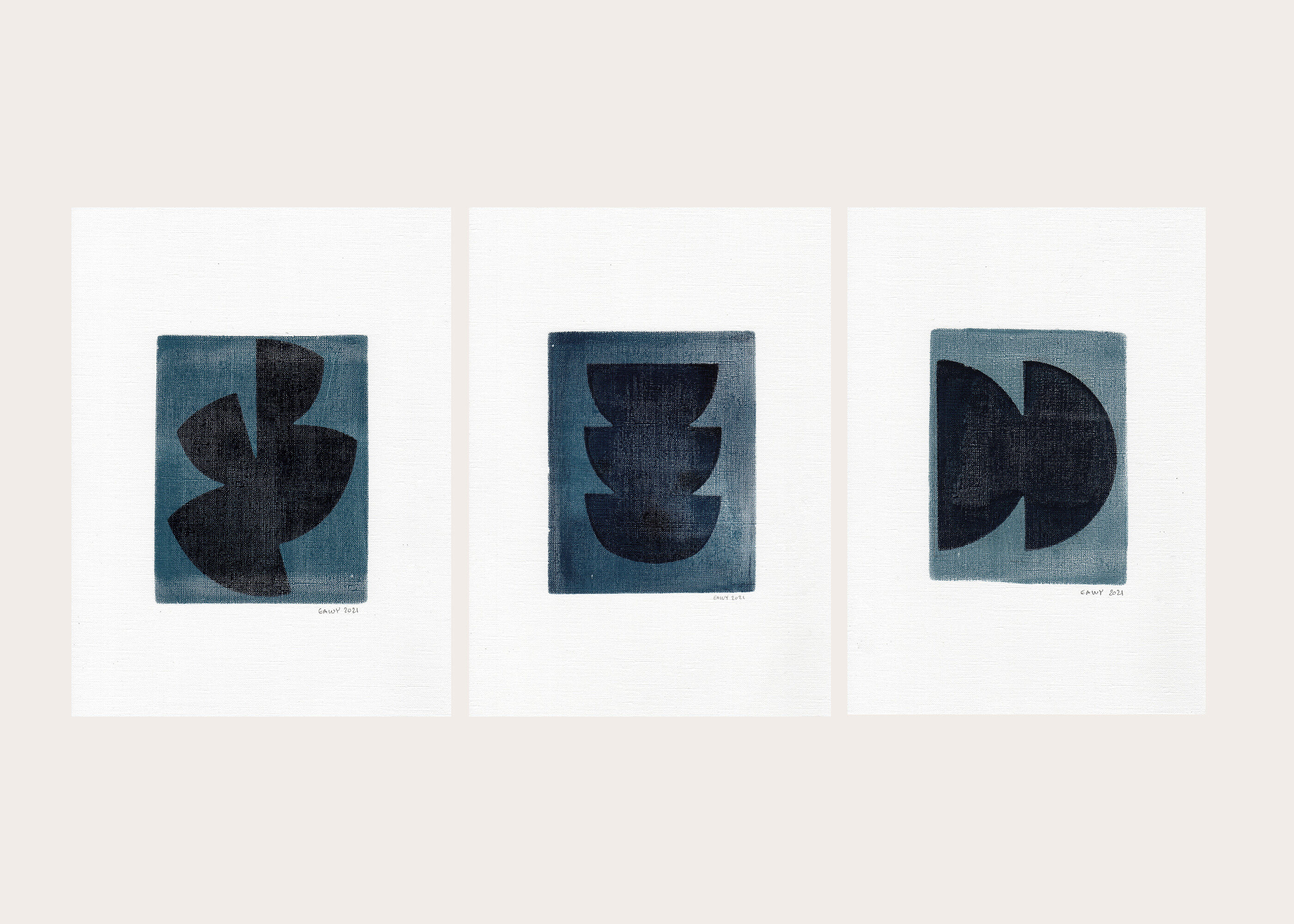 Trio of paintings on paper by Eawy