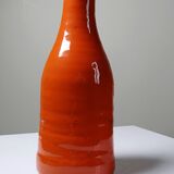 Bright orange mid-century decorative bottle lamp base glazed pottery.