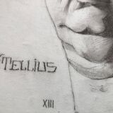 Charcoal drawing: face of roman emperor vitellius, signed w. peloux, antique, fine arts, fabriano