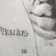 Dessin au fusain : visage empereur romain vitellius, signé w. peloux, antique, beaux arts, fabriano