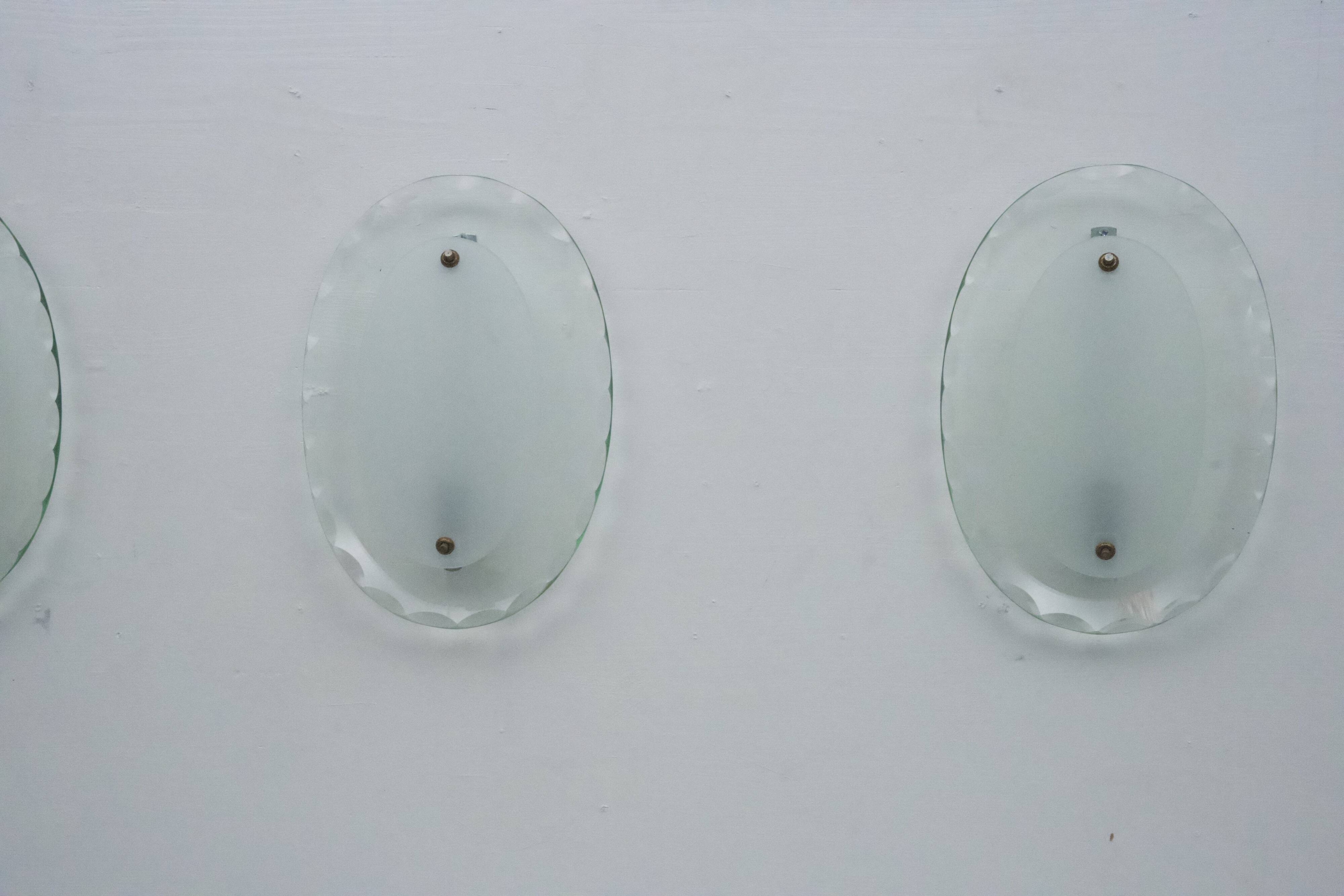 Set of Three Curved Glass Sconces by Cristal Art, Italy, 1960s