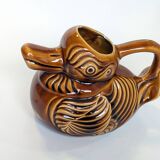 Pitcher - duck-shaped vase in shiny Sarreguemines enamel slip.