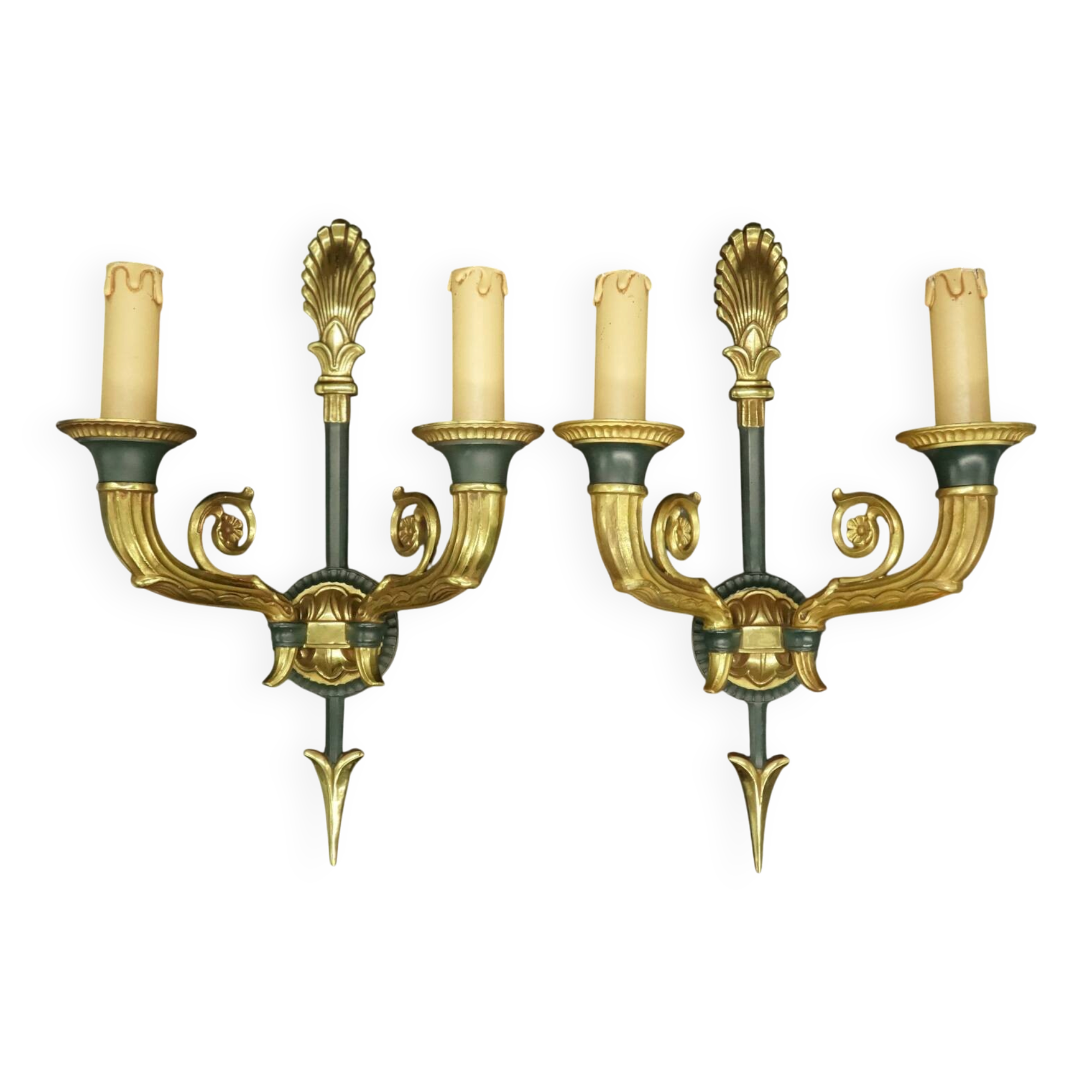 Pair of large Restoration style wall sconces from Lucien GAU - bronze