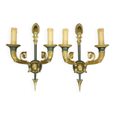 Paire de grandes appliques style Restauration de chez Lucien GAU - bronze