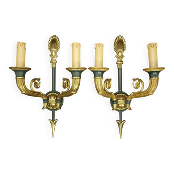 Pair of large Restoration style wall sconces from Lucien GAU - bronze