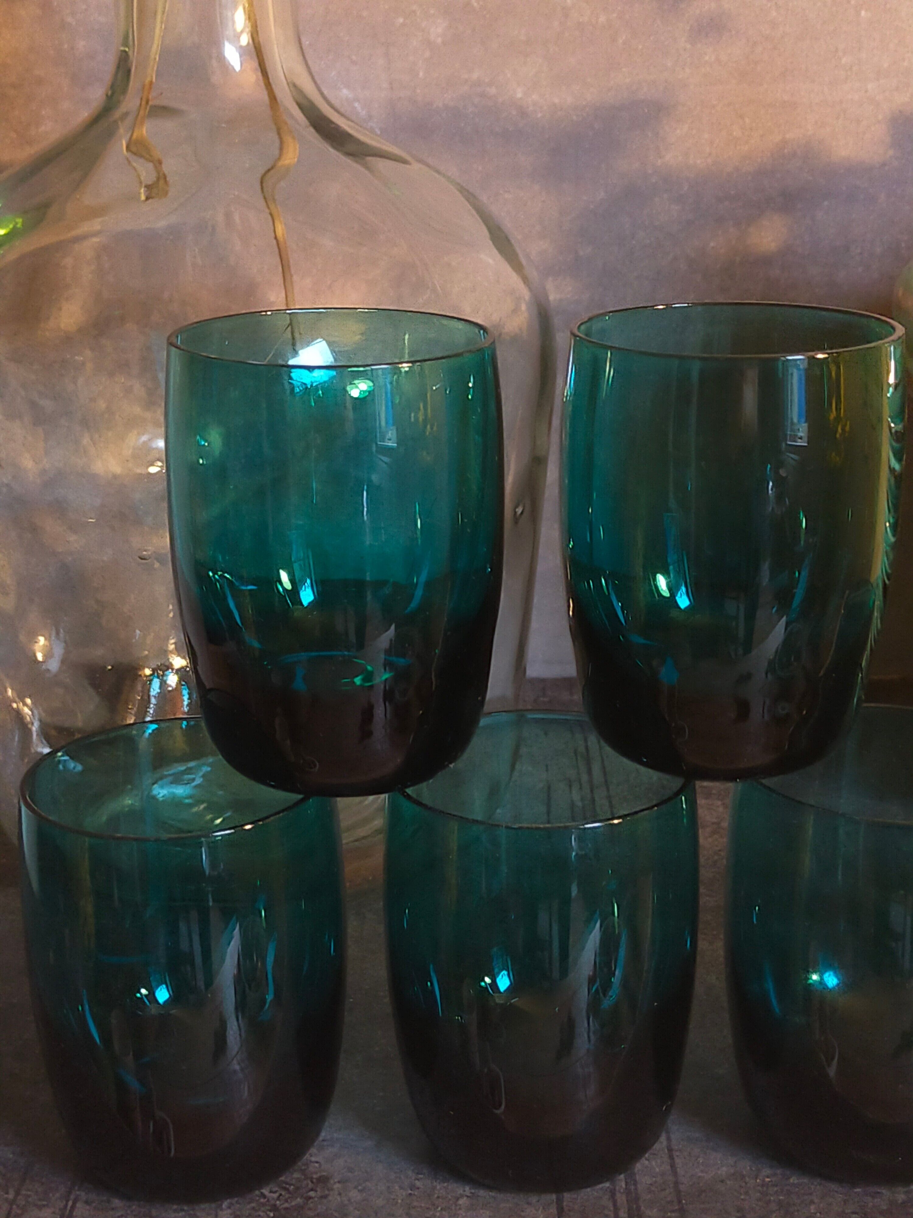 Six verres de verrier bleus paon vintages