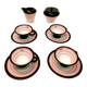 Quatre tasses à café en céramique par Baldelli avec un pichet à lait et un sucrier, Italie.