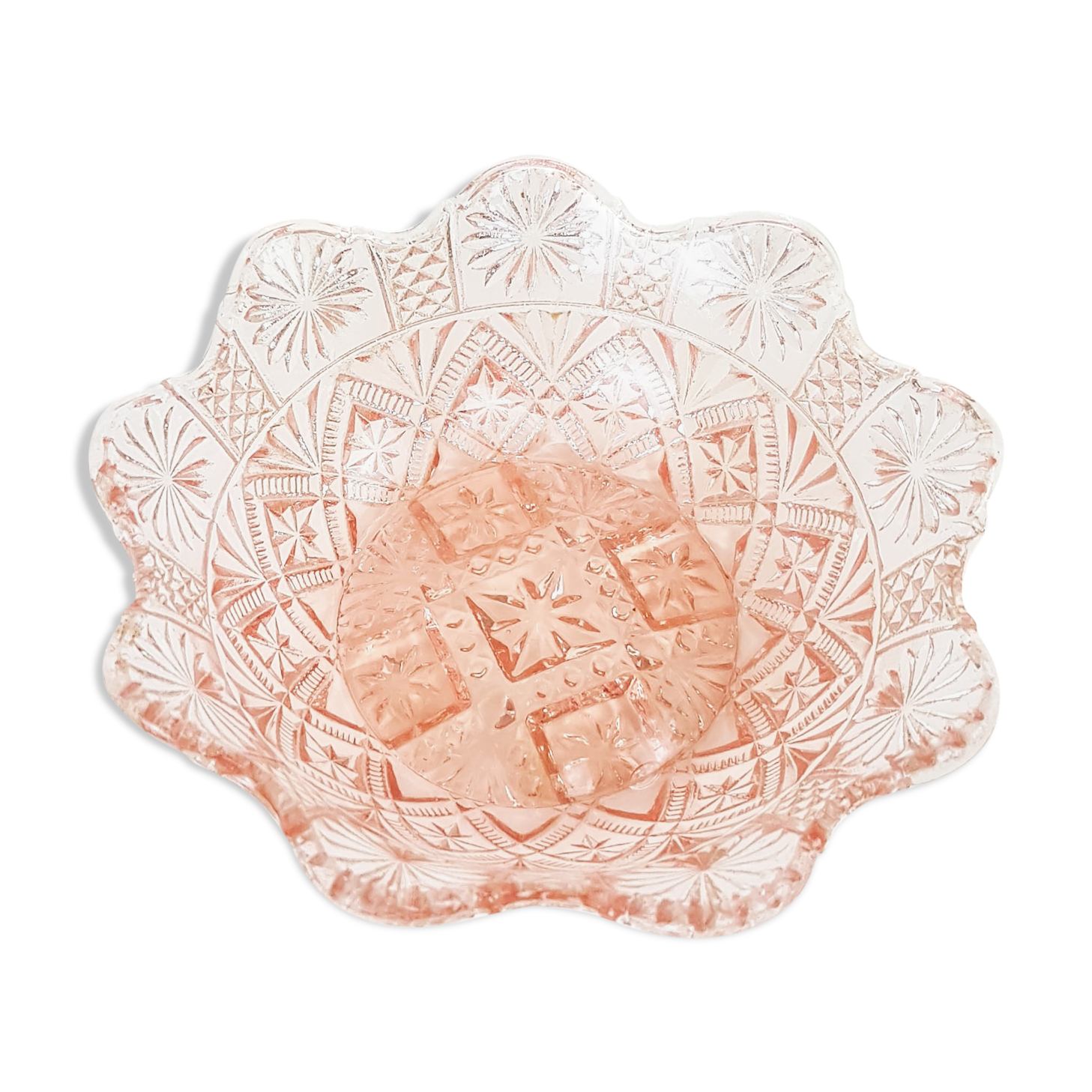 Vintage pink moulded glass bowl