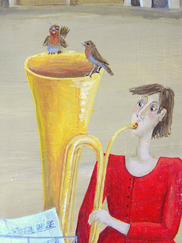 Contemporary painting panel signed c. perret swiss painter.