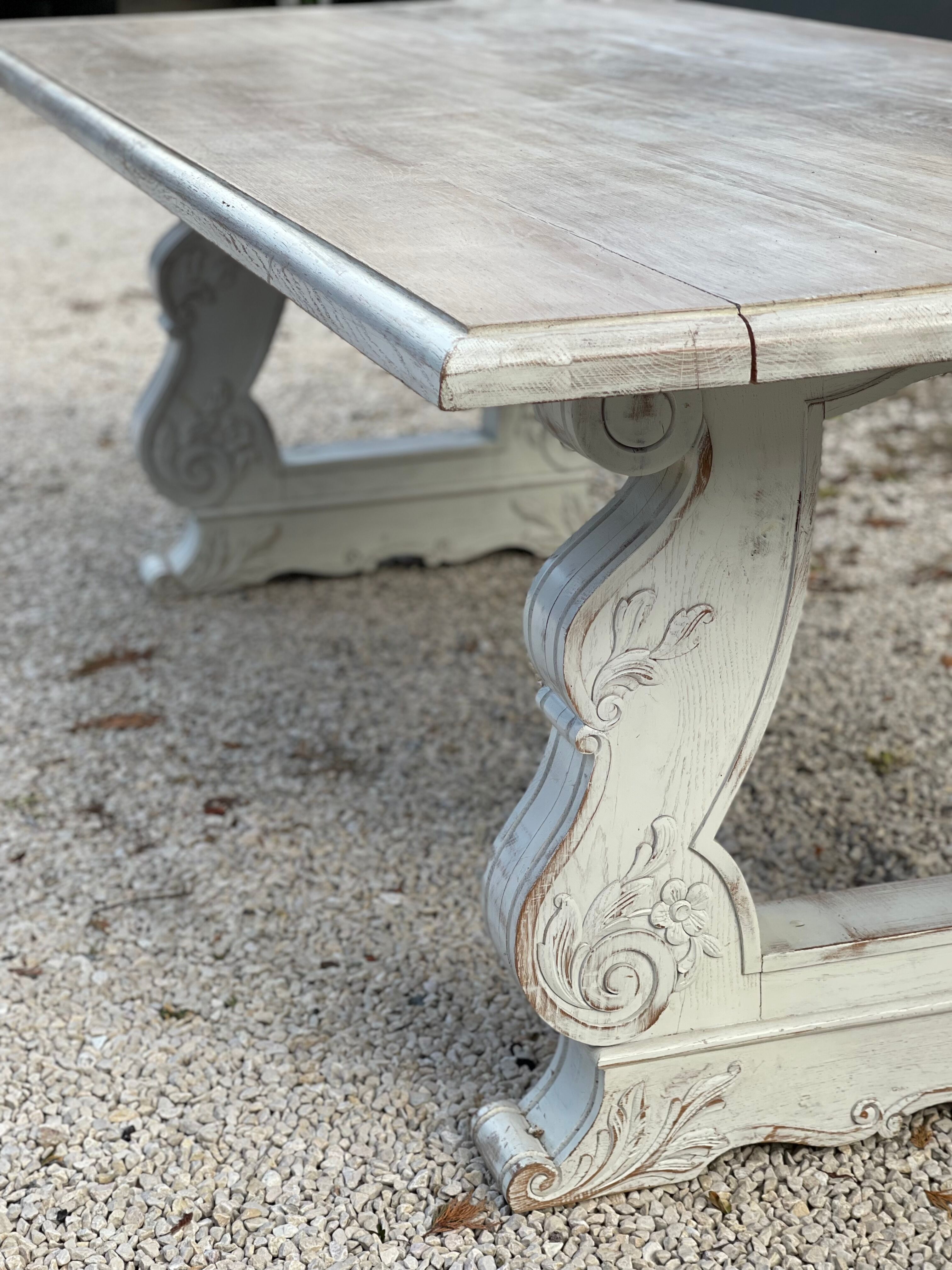 Patinated solid wood dining table, provencal castle
