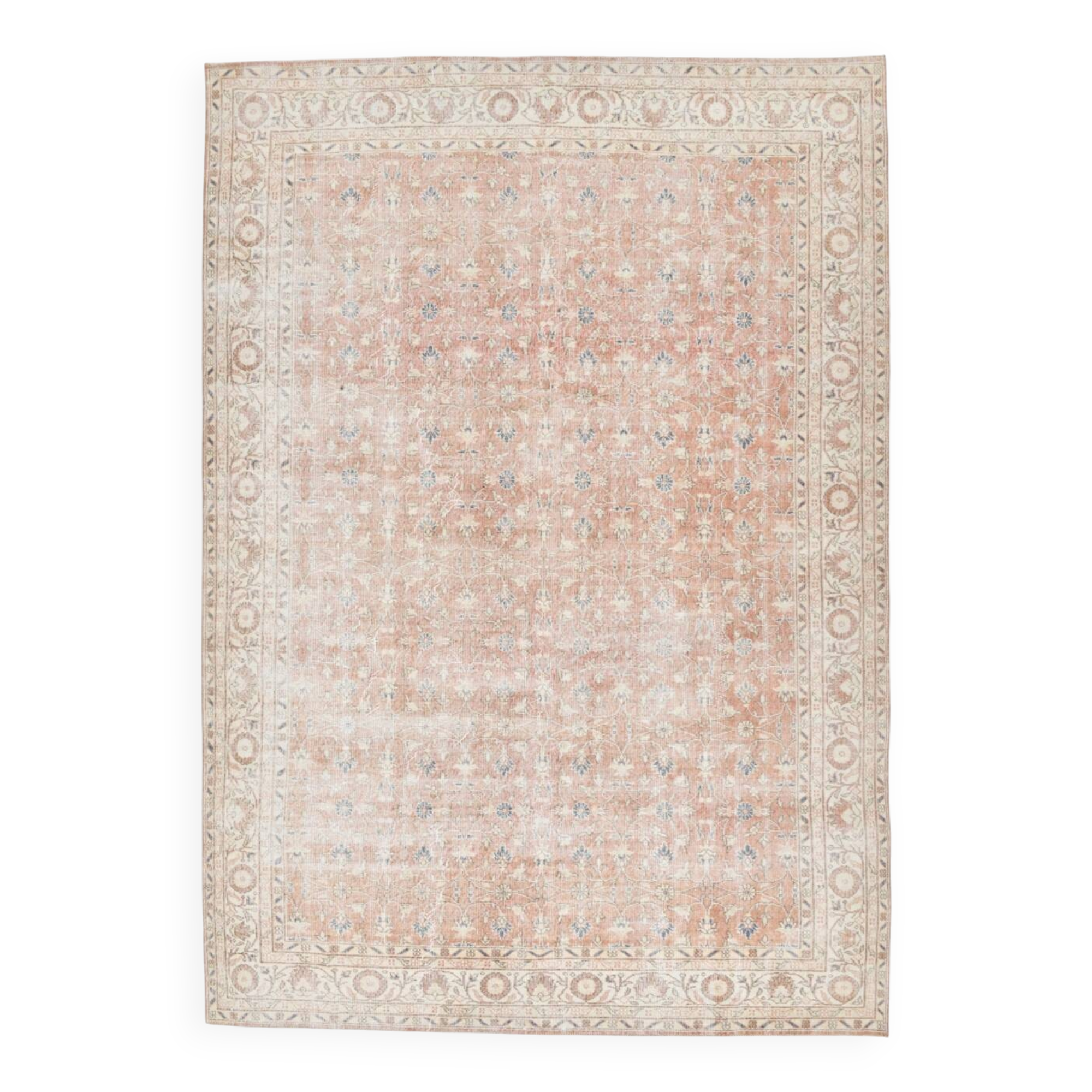 251x363Cm Peach Color Floral Design Rug, Handmade Wool Rug
