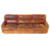 Vintage 3-seater lounge sofa in thick cognac leather