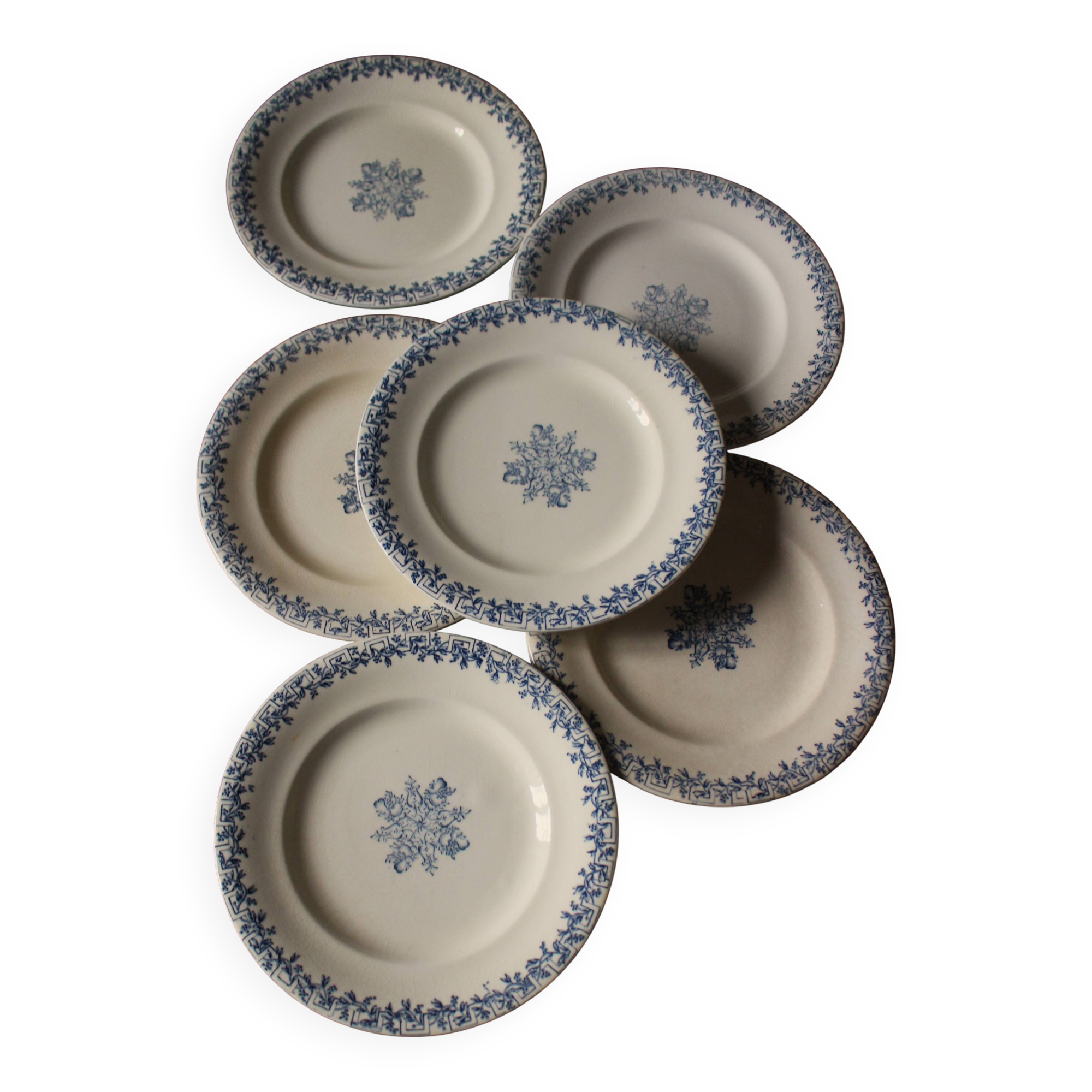 A set of 6 flat plates Terre de Fer blue Clairefontaine Grec