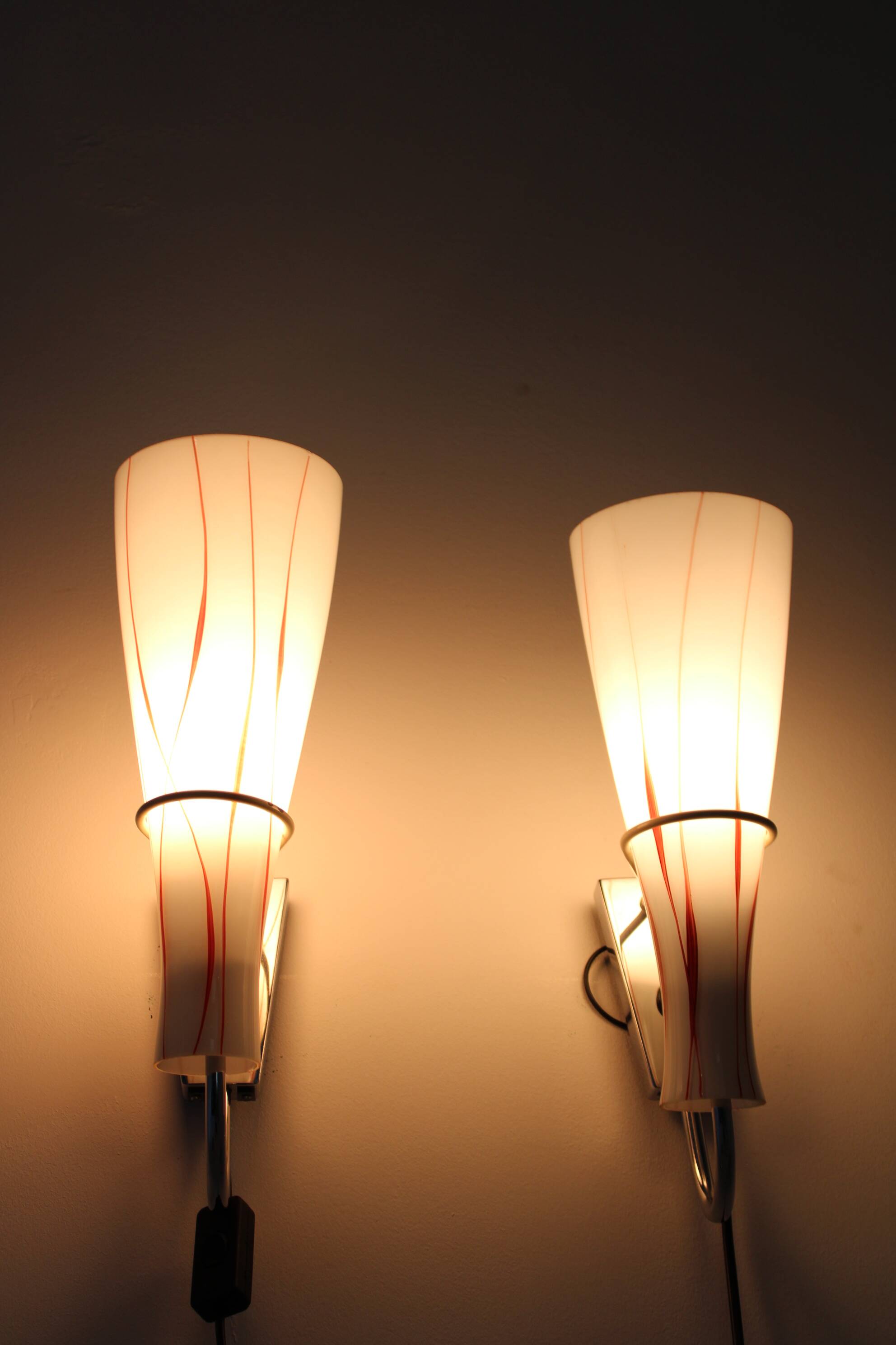 1970s Pair of Glass Wall Lamps , Czechoslovakia