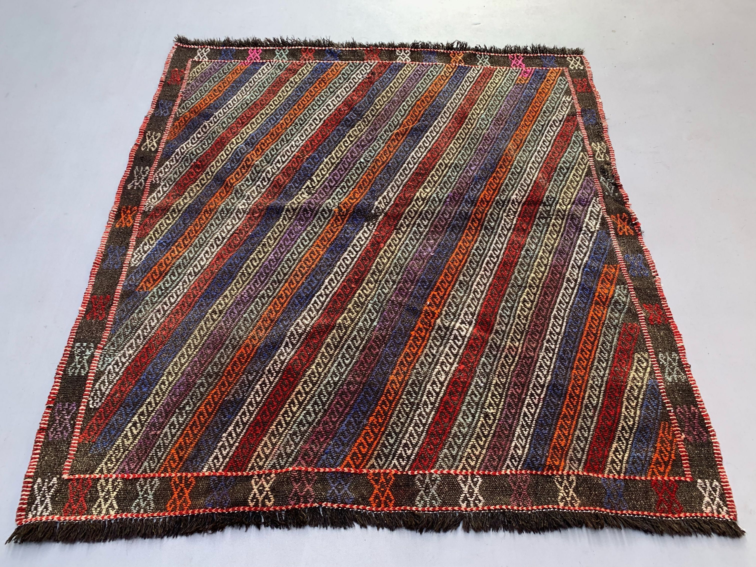 Large Vintage Turkish Kilim Rug 180x162 cm Wool Kelim, Square