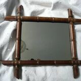 Vintage wooden bamboo mirror bohemian retro 47.5 cm by 41.5 cm