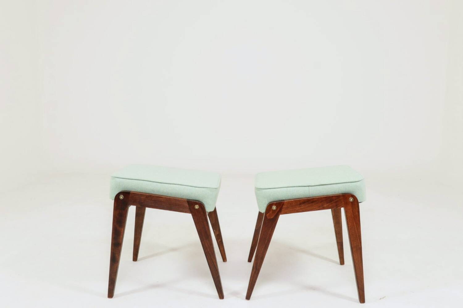 Vintage children's chair stool in pistachio green, mid-century modern design.