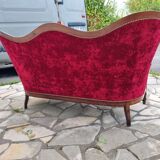 Banquette style Napoléon III en noyer et velours rouge