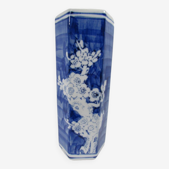 Vase à pinceaux en porcelaine blanche et bleue