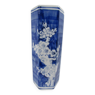 Vase à pinceaux en porcelaine blanche et bleue