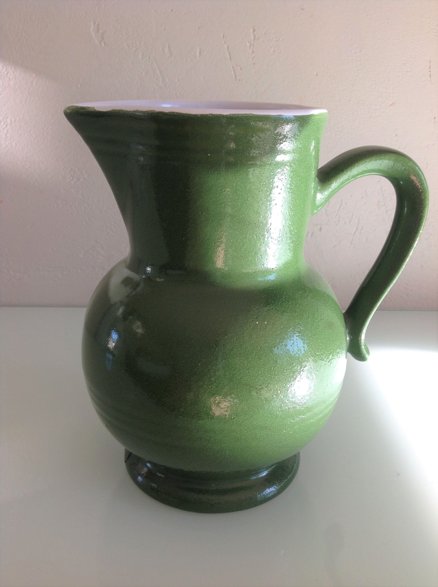 Pitcher ball in glazed green ceramic vintage 60s-70s